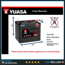 Battery fits INFINITI Q30 Q70 M Q50 FX37 QX70 Q60 G G Coupe 1990 on Yuasa 005L