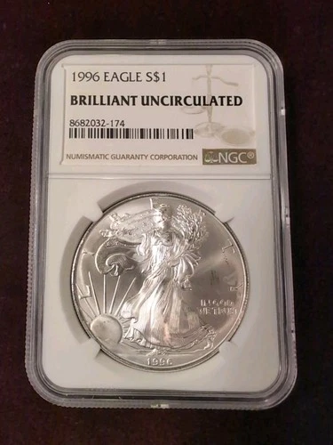 BU 1996 American Silver Eagle $1 NGC Brilliant Uncirculated Brown Label