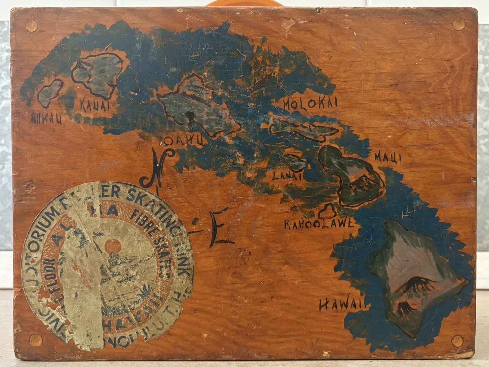 🔥 Vintage 1940 WWII Hawaiian TATTOO Tiki HAWAII Folk Art ROLLER DERBY Skate Box