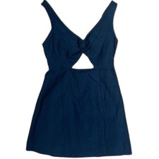 Cotton Linen Black Mini Dress Cut Out Keyhole