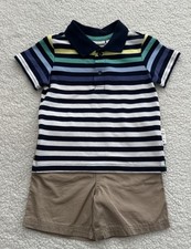 NEW Toddler Boy Striped Polo Khaki Shorts Set Size 24M 2-pc Outfit Multicolor