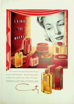 Original 1939 Vintage Health & Beauty Ad: COTY L'AIMANT ''THE MAGNET'' #Perfume