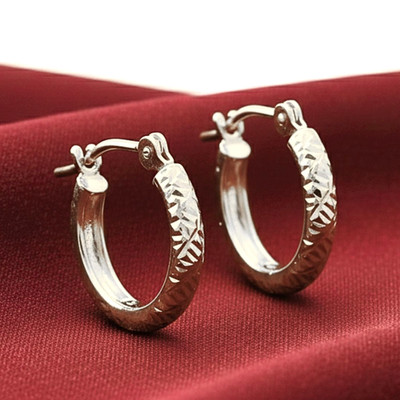 10K massives Weißgold handgraviert Diamantschliff Creolen Ohrringe alle Größen