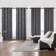 Blackout Curtains for Bedroom and Living Room,Silver Print Design Grommet Bundle