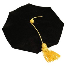 Black Velvet Doctoral Tam with Gold Tassel Graduation Cap for PhD Ceremony