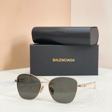 Balenciaga BB0591O Square Sunglasses Gold Metal Dark Grey Lens 54-15-145mm NEW