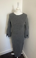 Uniqlo C Womens Jumper Dress Size M Grey 100% Wool Ribbed Knit Midi