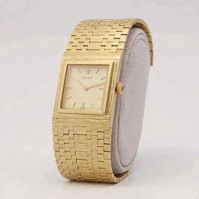 1950's Rolex 25mm Vintage 14K Yellow Gold Watch w/Gold Dial & Gold Mesh Bracelet