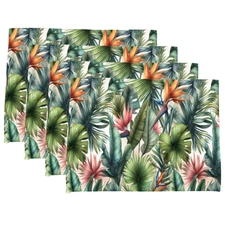 Tropical Palm Leaves Placemat Set of 4 Botanical Floral Dining Table Mats 12x16