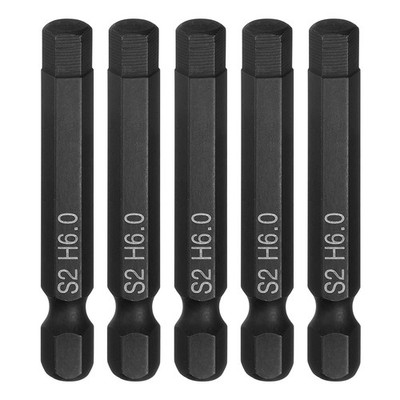 5pcs Flat Hex Screwdriver Bit H6.0 Magnetic Tip 1/4'' Shank 2'' Long Black