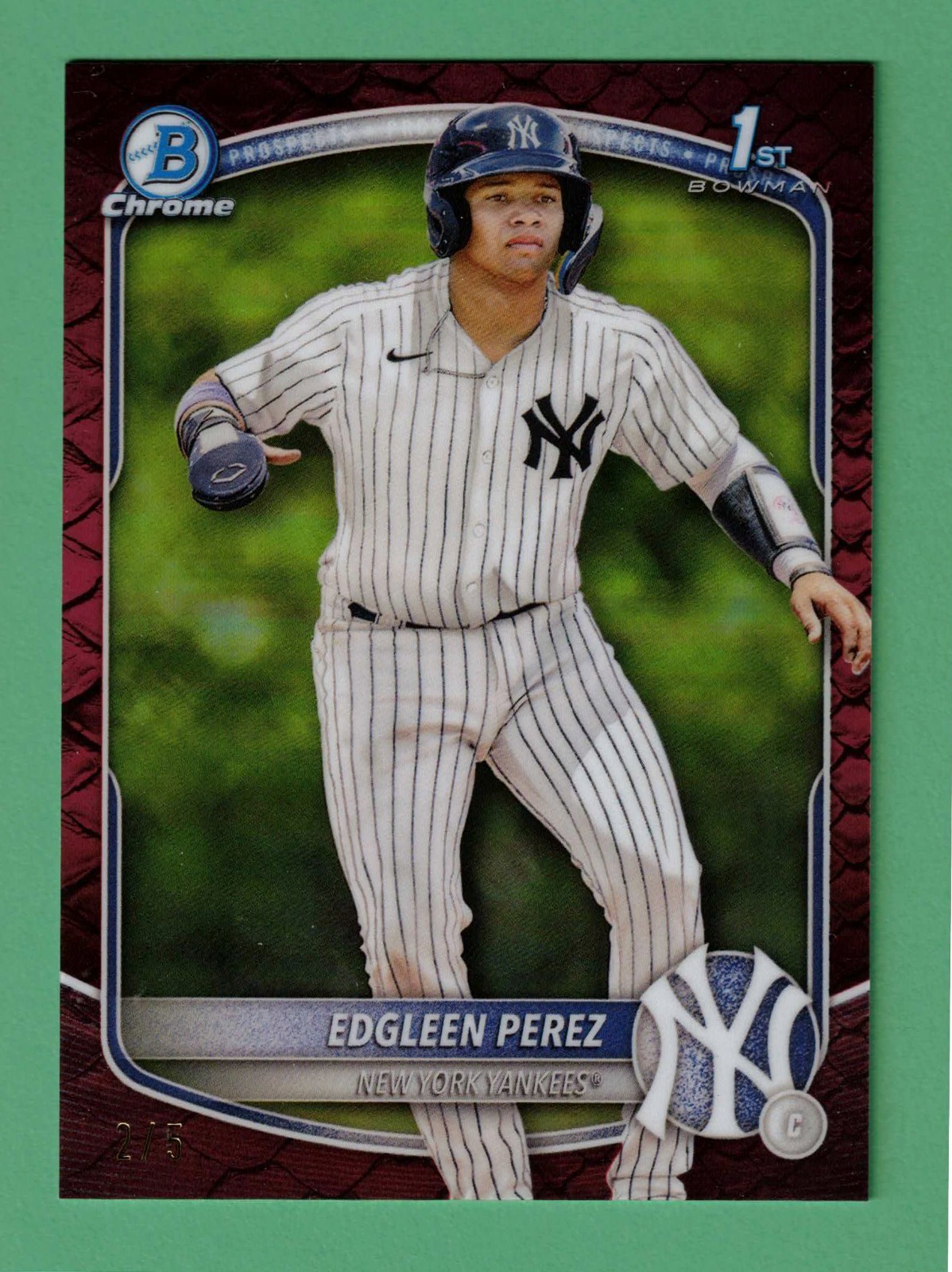 2025 BOWMAN CHROME EDGLEEN PEREZ REPTILLIAN RED REFRACTOR 2/5 YANKEES #BCP-80