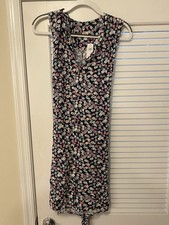 Gap Blue Floral Dress Women's M Sleeveless Pockets Tie
