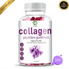 Multi Collagen Gummies Biotin Vitamin C Hyaluronic Acid Hair Skin Nails 60ct
