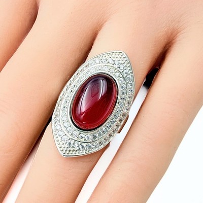 Contetmporary Sterling Silver Rhodium Plated Glass Shield Ring Sz6.5