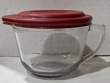 Anchor Hocking 8 Cup 2 Quart Qt Measuring Glass Batter/Mixing Bowl With Red Lid