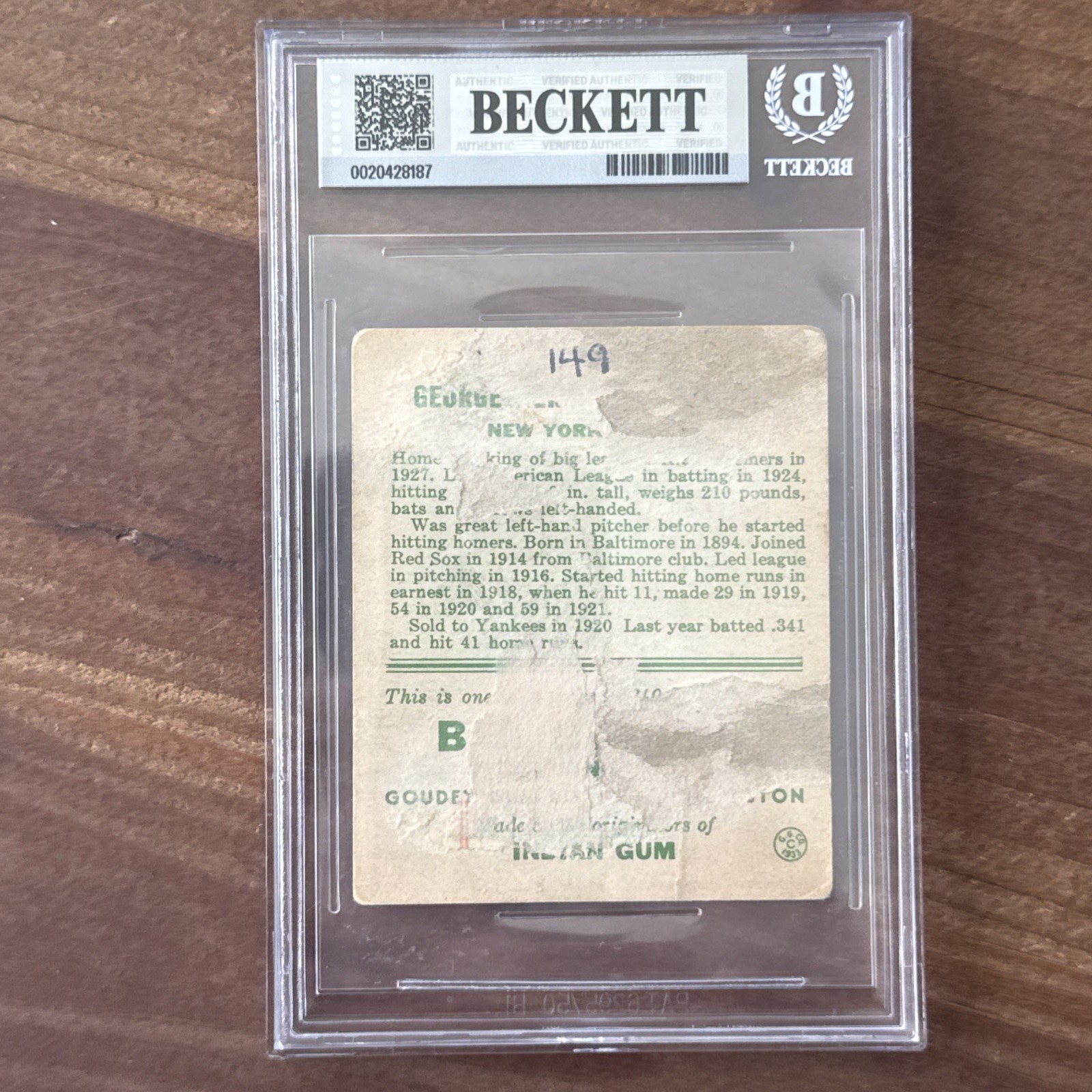 1933 Goudey Babe Ruth #149 CENTERED STRONG EYE APPEAL GOAT view 2