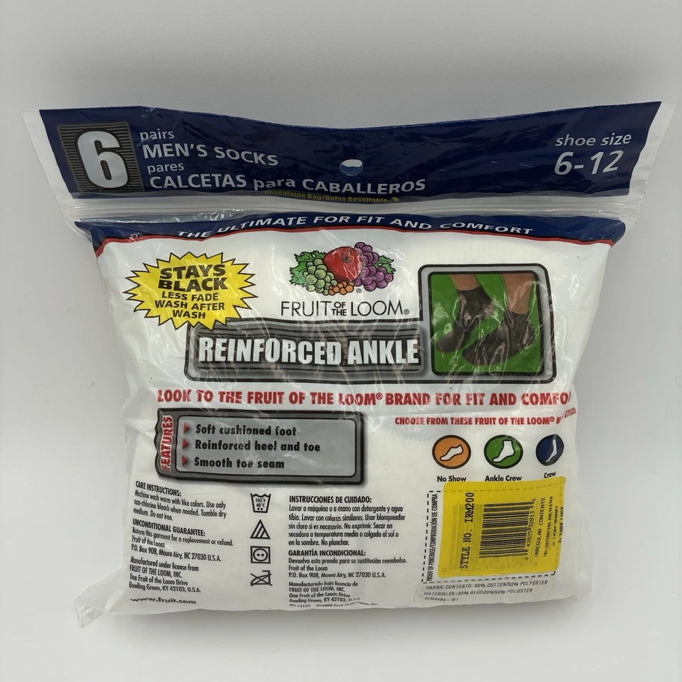 Винтажные мужские усиленные короткие носки Fruit of the Loom размер 6-12 упаковка 6 пар - Изображение 2 из 2