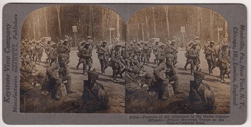 c1021)  STEREOVIEW  WW1 1910's FRENCH MOROCCAN'S VILLER'S COTTERETS ROAD