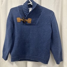 Janie and Jack Sweater 2T blue Cable knit Shawl Collar wood toggle elbow patches