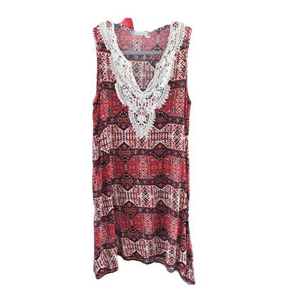 Chelsea & Violet Boho Chic Lace Trim collar Shift Dress Size M