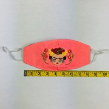 Frida Flowers Pink Peach Embroidered Face-Mask Hand-Made In Mexico Cubre-bocas