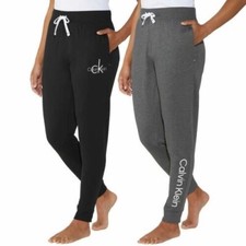 2 Pk Calvin Klein Women's French Terry Jogger Pants Black Charcoal Grey S or M