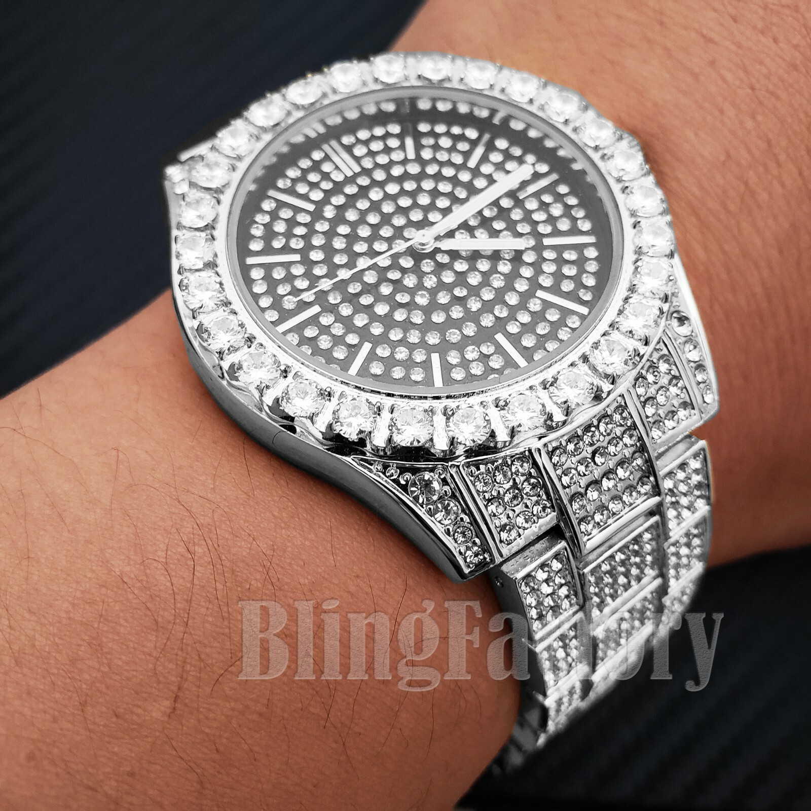 Men's Hip Hop Full Iced Bling Silver PT Lil Pump Lab Diamond Metal