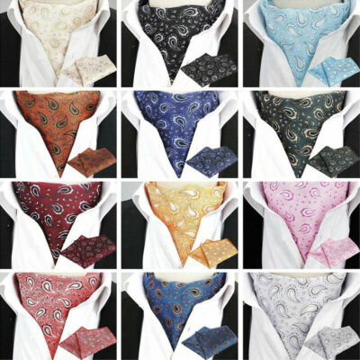 Men Classic Floral Paisley Cravat Ascot Necktie Handkerchief Pocket Square Set 