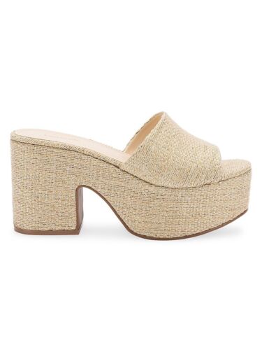 Larroudé Miso Metallic Raffia High Heel Platform Sandals Women's 10 Gold Slip On