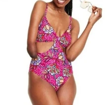 Tabitha Brown For Target One Piece Swim Suit Size S Hot Pink Floral Cheeky NWOT
