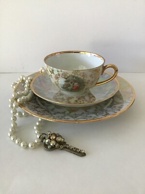 Gorgeous Three Piece Teacup Saucer And Cake Plate by Jager Eisenberg Germany 