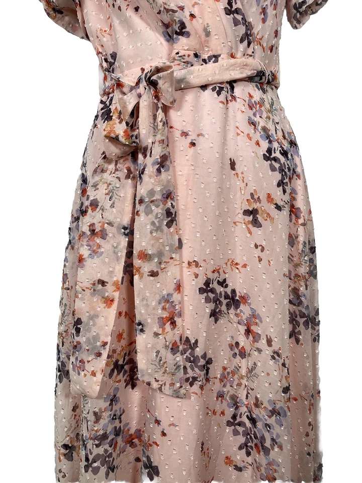 DKNY Floral Wrap Midi Dress Womens Sz 4 Blush Pink Fairycore Feminine Dainty - Image 3 of 4