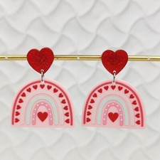 Valentine's Day Dangle Earrings red pink acrylic heart earrings Gift for Women