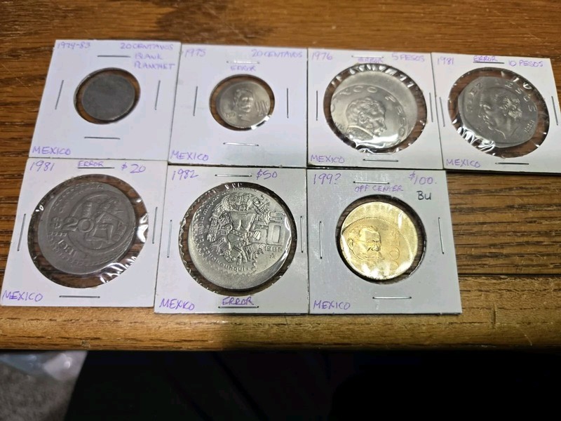 7 Massive Mexico Error Collection-Blank & Off-center 20c,5 10 20 50 & 100 Pesos!