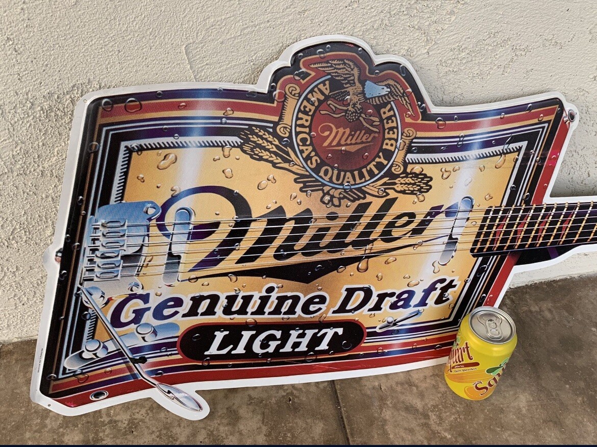 Miller Genuine Draft Light Beer Metal Tin Guitar Sign MGD