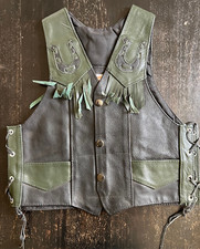 Western Leather Vest for Kids-Black/Green Color Vest Size L 4T -Fringes  Lace