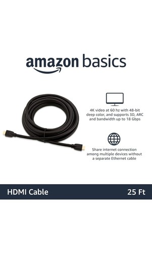 Amazon Basics High-Speed HDMI Cable (18 Gbps, 4K/60Hz) - 25 Feet, Black 1-Pack - Picture 2 of 8