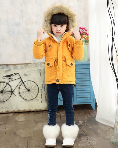 Kids Boys Girls Winter Fur Collar Hooded Coat USA Flag Thick Cotton Parka Jacket - Picture 2 of 12