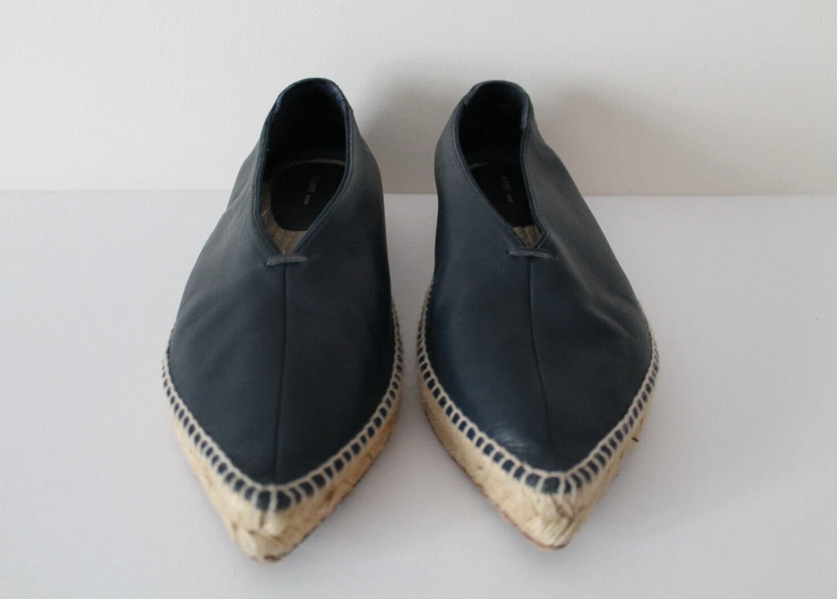 Navy blue leather espadrilles discount