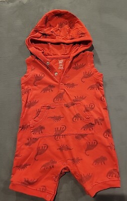 Carter's Toddler Boys Jumper 12 Months Dinosaurs Sleeveless Hooded Pocket Snaps