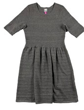 Vince Camuto A-Line Dress Women Large Grey S/S Ribbed Cottage Core Sweater Feel