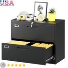 Lateral File Cabinet Home Office W/ Lock 2 Drawer Large Metal Filing Cabinets