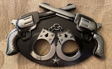 Belt Buckle Mens Guns Handcuffs Black Gray Metal 4.25 W X 3 H New