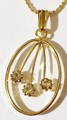 Pendentif Chaine Vintage Couleur Or - Avec Cristal Solitaire Style Diamant, Bijou Ancien Sans Marque