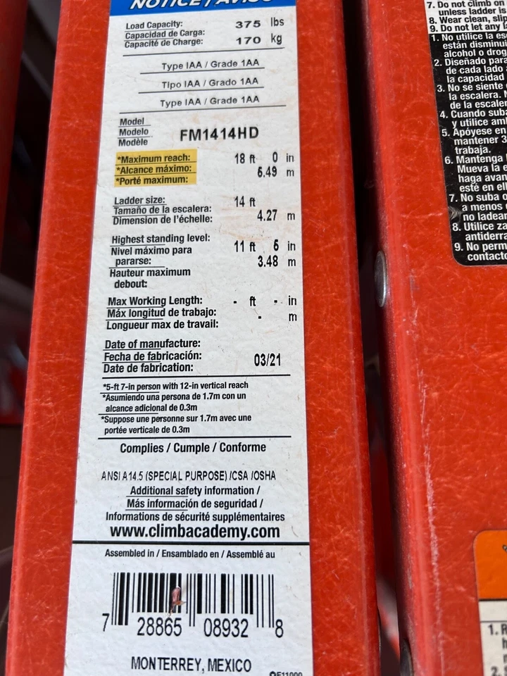 Louisville Ladder fm1414h Never used 14ft ladder 375lb capacity - Image 2 of 3