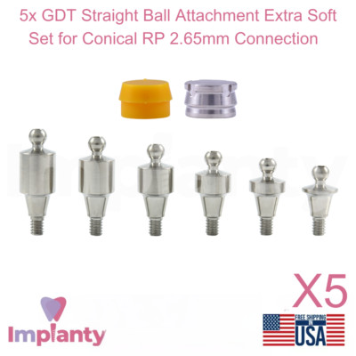 5x Dental Straight Ball Attachment Extra Soft Set Conical Connection RP 2.65mm