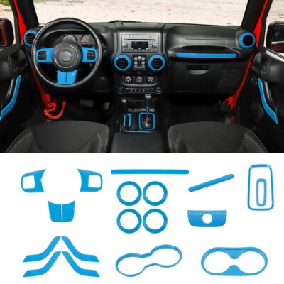 18PCS Full Interior Cover Trim Kit Accessories For Jeep Wrangler Jk 2011-17 Blue