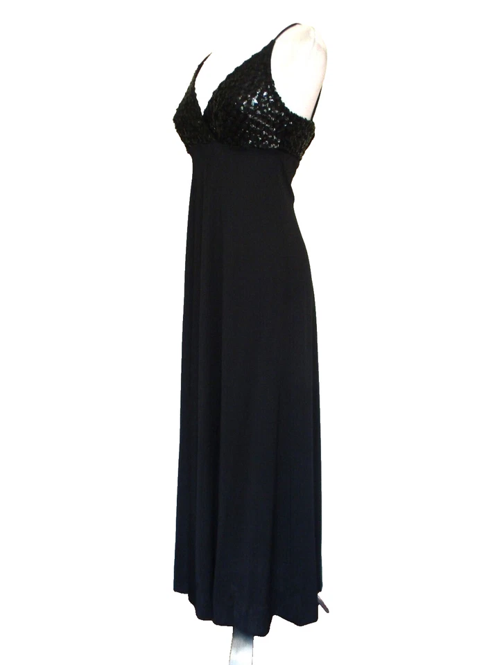 Maxi Vestido de Noche Vintage XS/S Mujer Negro Elástico Lentejuelas Top Cintura Imperio Foto 3 de 4