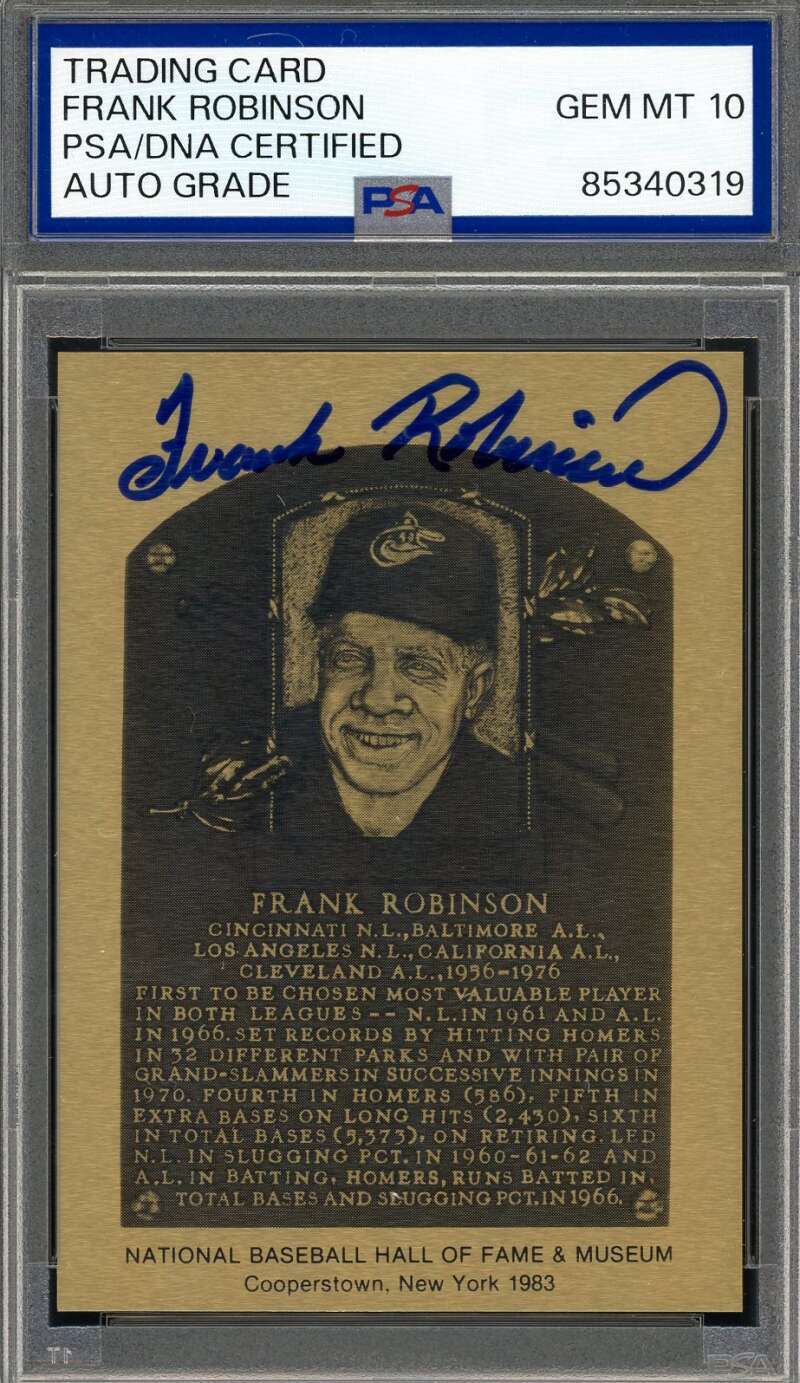 Frank Robinson Gem Mint 10 PSA DNA Signed Gold Metallic Hall of Fame Plaque Auto
