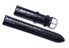 19mm Black Crocodile Grai Leather Water Resistant Men Watch Strap Silver Buckle